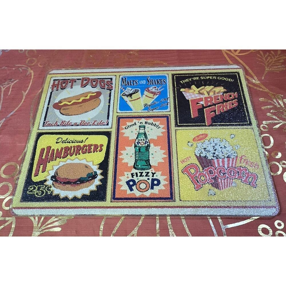 Nostalgic Retro Diner Tempered Glass Cutting Board
